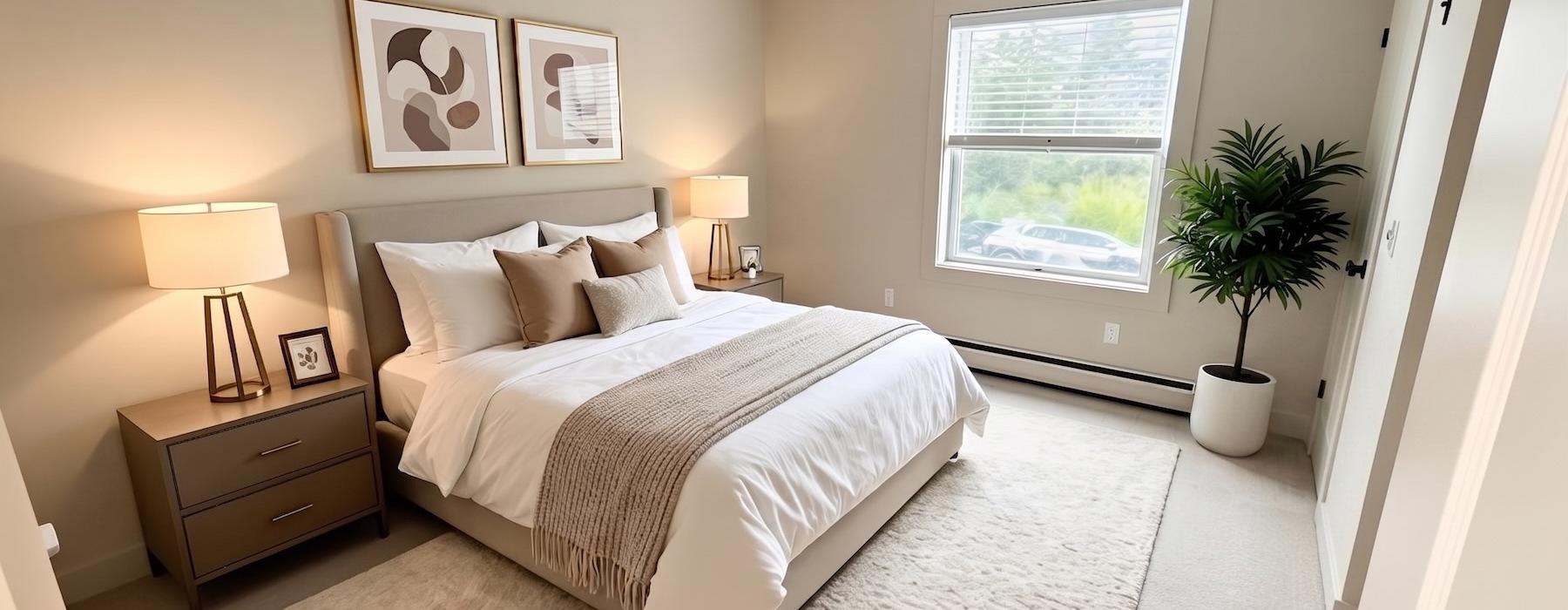 a bedroom with a bed and two nightstands
